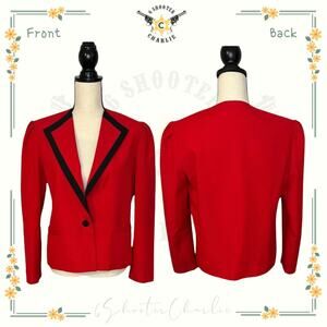 Vintage Sherbet Career Long Sleeve Puff Shoulders Red Black Size 8 Made in USA